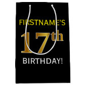 Zwart, Faux Gold 17e verjaardag + Aangepaste naam Medium Cadeauzakje (Voorkant)