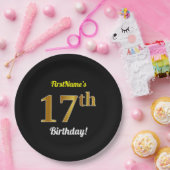 Zwart, Faux Gold 17e verjaardag + Aangepaste naam Papieren Bordje (Feest)