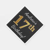 Zwart, Faux Gold 17e verjaardag + Aangepaste naam Servet (Hoek)