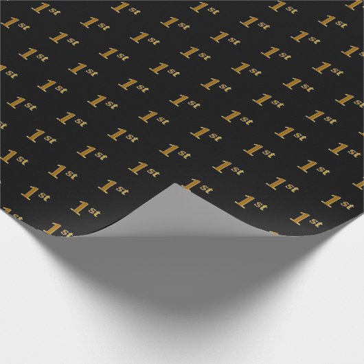 Zwart, Faux Gold 1e (Eerste) Event Wrapping Paper Cadeaupapier (Hoek)