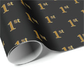 Zwart, Faux Gold 1e (Eerste) Event Wrapping Paper Cadeaupapier (Rol Hoek)