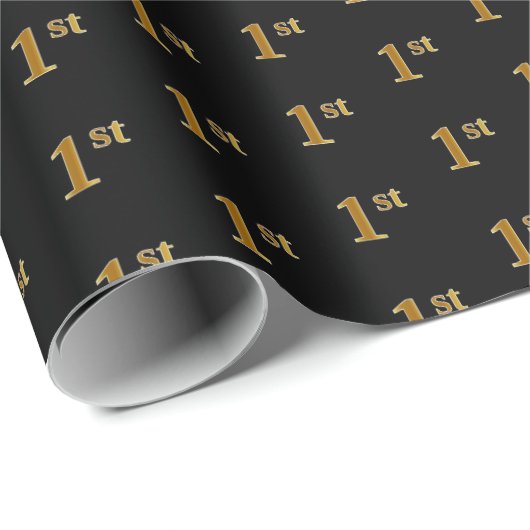 Zwart, Faux Gold 1e (Eerste) Event Wrapping Paper Cadeaupapier (Rol Hoek)