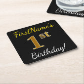 Zwart, Faux Gold 1st Birthday + Aangepaste naam Kartonnen Onderzetters (Schuin)