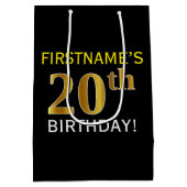 Zwart, Faux Gold 20th Birthday + Aangepaste naam Medium Cadeauzakje (Achterkant)