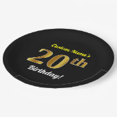Zwart, Faux Gold 20th Birthday + Aangepaste naam Papieren Bordje (Gekanteld)