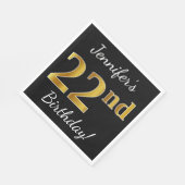 Zwart, Faux Gold 22e verjaardag + Aangepaste naam Servet (Hoek)