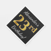 Zwart, Faux Gold 23 e verjaardag + Aangepaste naam Servet (Hoek)