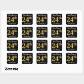 Zwart, Faux Gold 24th Birthday + Aangepaste naam Vierkante Sticker (Vel)