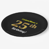 Zwart, Faux Gold 25th Birthday + Eigen naam Papieren Bordje (Gekanteld)
