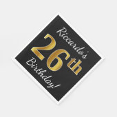 Zwart, Faux Gold 26th Birthday + Aangepaste naam Servet (Hoek)