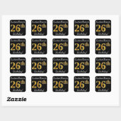 Zwart, Faux Gold 26th Birthday + Aangepaste naam Vierkante Sticker (Vel)
