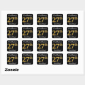 Zwart, Faux Gold 27th Birthday + Aangepaste naam Vierkante Sticker (Vel)