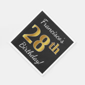 Zwart, Faux Gold 28th Birthday + Aangepaste naam Servet (Hoek)