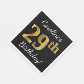 Zwart, Faux Gold 29th Birthday + Aangepaste naam Servet (Hoek)