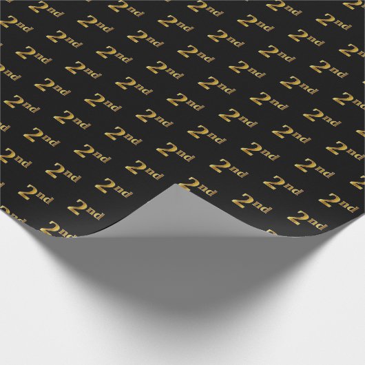 Zwart, Faux Gold 2e (tweede) Event Wrapping Paper Cadeaupapier (Hoek)