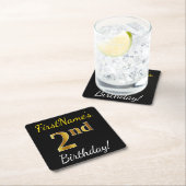 Zwart, Faux Gold 2e verjaardag + Eigen naam Kartonnen Onderzetters (Insitu)
