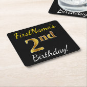 Zwart, Faux Gold 2e verjaardag + Eigen naam Kartonnen Onderzetters (Schuin)
