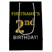 Zwart, Faux Gold 2e verjaardag + Eigen naam Medium Cadeauzakje (Achterkant)