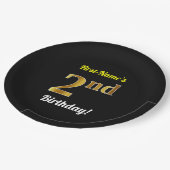 Zwart, Faux Gold 2e verjaardag + Eigen naam Papieren Bordje (Gekanteld)