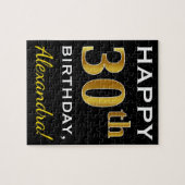 Zwart, Faux Gold 30th Birthday + Aangepaste naam Legpuzzel (Horizontaal)