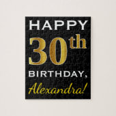 Zwart, Faux Gold 30th Birthday + Aangepaste naam Legpuzzel (Verticaal)