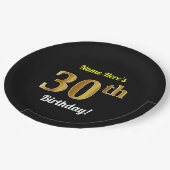 Zwart, Faux Gold 30th Birthday + Aangepaste naam Papieren Bordje (Gekanteld)