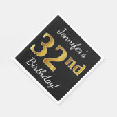 Zwart, Faux Gold 32e verjaardag + Eigen naam Servet (Hoek)