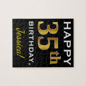 Zwart, Faux Gold 35th Birthday + Eigen naam Legpuzzel (Horizontaal)
