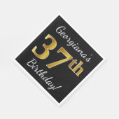Zwart, Faux Gold 37th Birthday + Eigen naam Servet (Hoek)