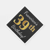 Zwart, Faux Gold 39th Birthday + Aangepaste naam Servet (Hoek)