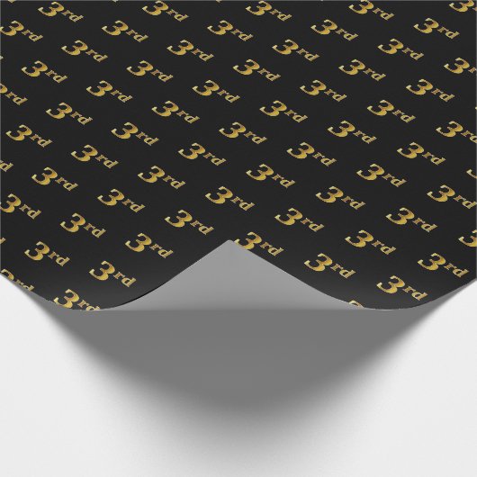 Zwart, Faux Gold 3de (Derde) Event Wrapping Paper Cadeaupapier (Hoek)