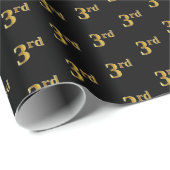 Zwart, Faux Gold 3de (Derde) Event Wrapping Paper Cadeaupapier (Rol Hoek)