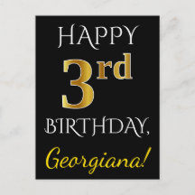 Zwart, Faux Gold 3de verjaardag + Aangepaste naam