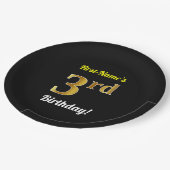 Zwart, Faux Gold 3de verjaardag + Aangepaste naam Papieren Bordje (Gekanteld)