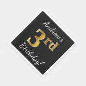 Zwart, Faux Gold 3de verjaardag + Aangepaste naam Servetten (Hoek)