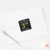 Zwart, Faux Gold 3de verjaardag + Aangepaste naam Vierkante Sticker (Envelop)