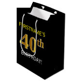 Zwart, Faux Gold 40th Birthday + Aangepaste naam Medium Cadeauzakje (Voorkant Gekanteld)