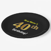 Zwart, Faux Gold 40th Birthday + Aangepaste naam Papieren Bordje (Gekanteld)
