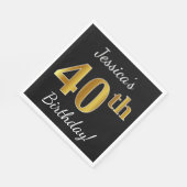 Zwart, Faux Gold 40th Birthday + Aangepaste naam Servet (Hoek)