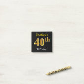 Zwart, Faux Gold 40th Birthday, met aangepaste naa Post-it® Notes (Op bureau)