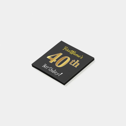 Zwart, Faux Gold 40th Birthday, met aangepaste naa Post-it® Notes (Schuin)