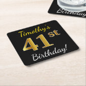 Zwart, Faux Gold 41st verjaardag + Aangepaste naam Kartonnen Onderzetters (Schuin)
