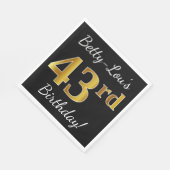 Zwart, Faux Gold 43rd Birthday + Aangepaste naam Servet (Hoek)