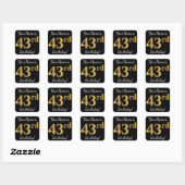 Zwart, Faux Gold 43rd Birthday + Aangepaste naam Vierkante Sticker (Vel)