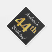 Zwart, Faux Gold 44th Birthday + Eigen naam Servet (Hoek)