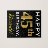 Zwart, Faux Gold 45th Birthday + Eigen naam Legpuzzel (Horizontaal)