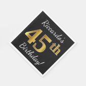 Zwart, Faux Gold 45th Birthday + Eigen naam Servet (Hoek)