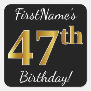 Zwart, Faux Gold 47e verjaardag + aangepaste naam Vierkante Sticker