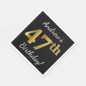 Zwart, Faux Gold 47th Birthday + Eigen naam Servet (Hoek)