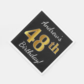 Zwart, Faux Gold 48th Birthday + Eigen naam Servet (Hoek)